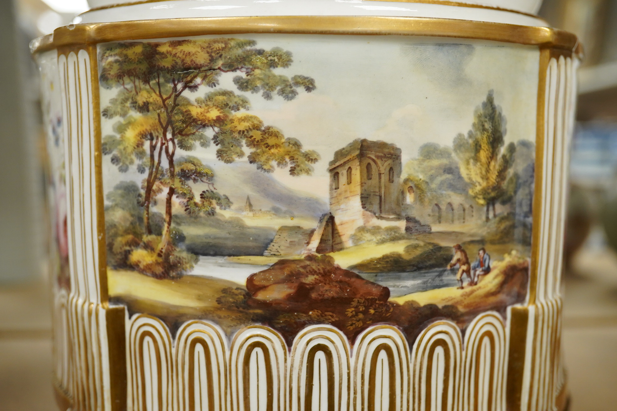 An early 19th century Davenport Longport porcelain bough pot, width 20cm. Condition - restored
